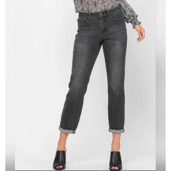 NWT Judy Blue Boyfriend Fit Cuffed Jeans Sz 16W Women’s JB88130 Black Pants NEW - Picture 2 of 16